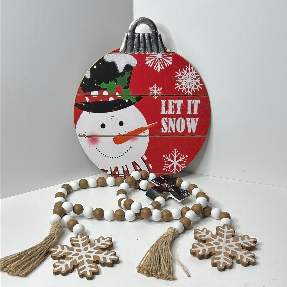 Hobby Lobby Snowman Ornament & Snowflake Bead Garlands NWT